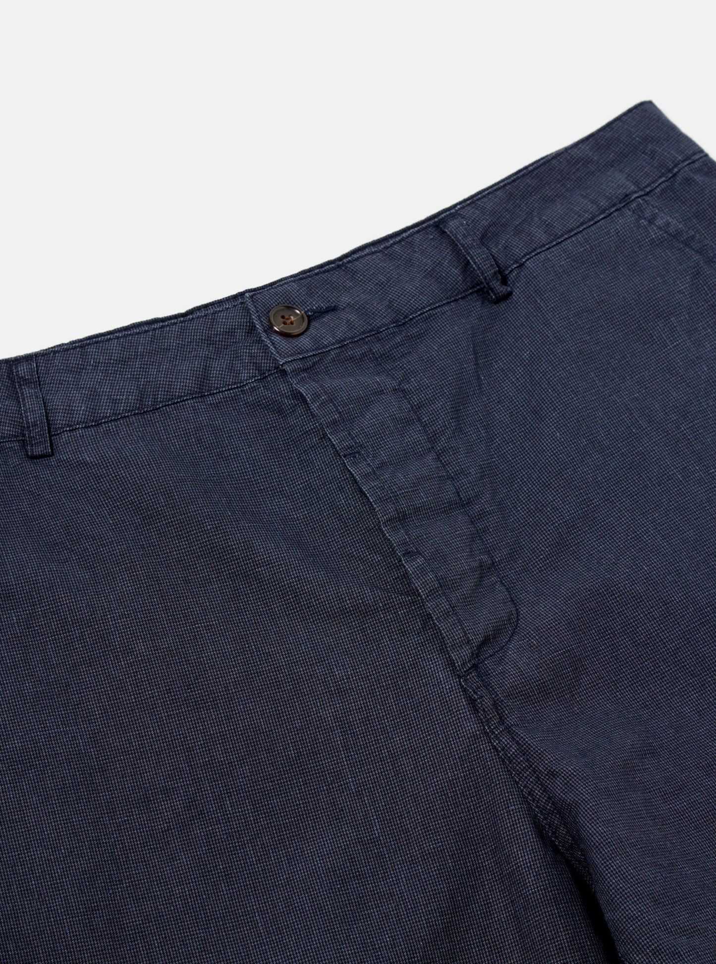 Universal Works Military Chino In Navy Linen Mix Puppytooth