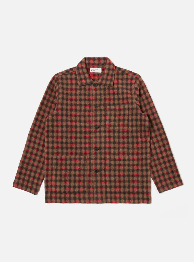 Universal Works Bakers Overshirt Wool Alpaca Brown and Red