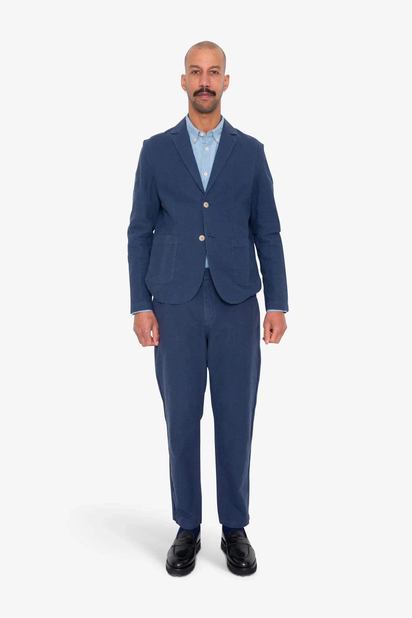 Folk Cotton Linen Blazer Soft Navy