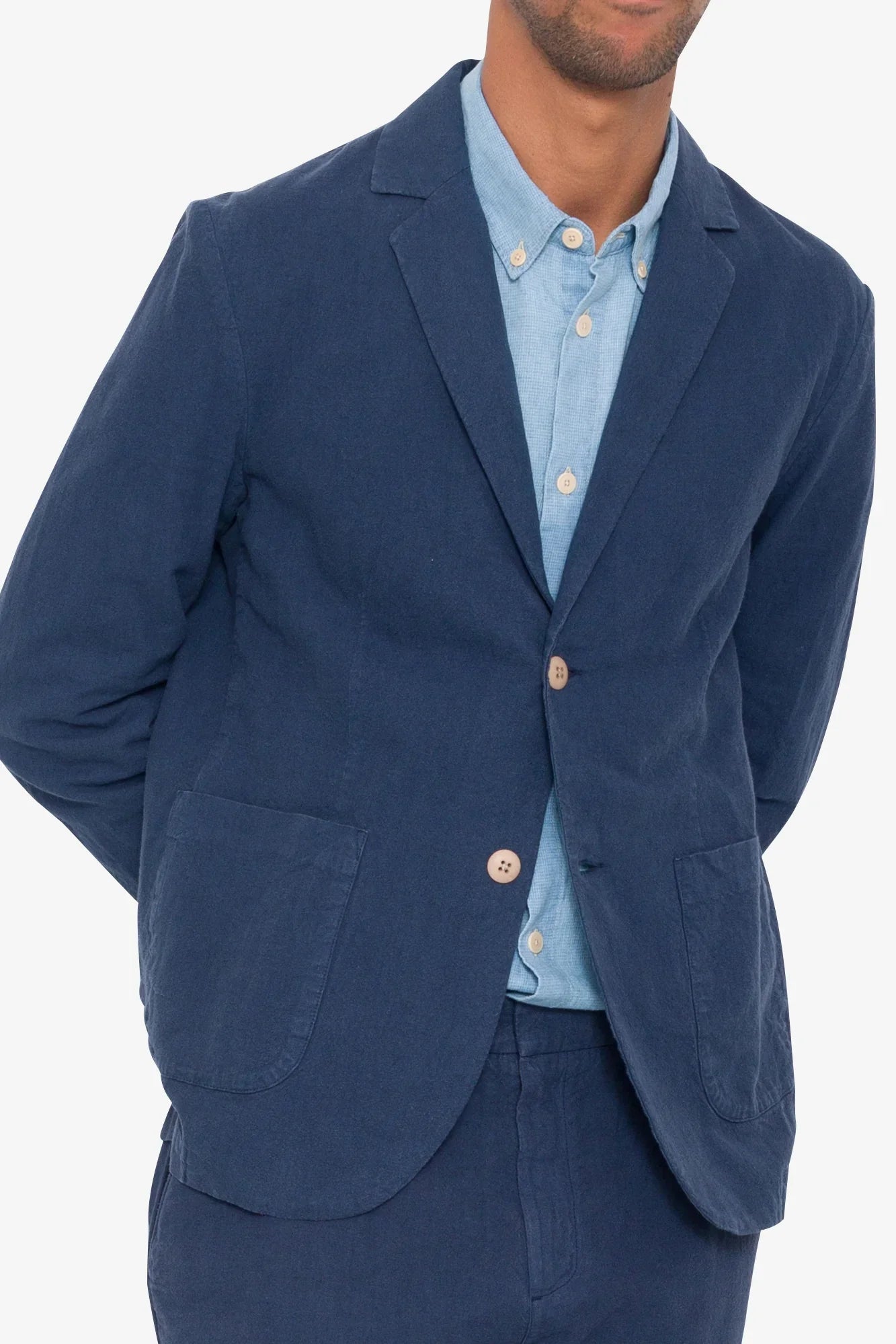 Folk Cotton Linen Blazer Soft Navy