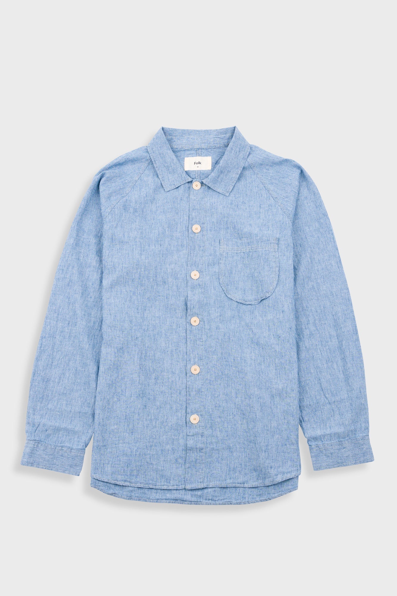 Folk Raglan Washed Indigo Stripe Shirt