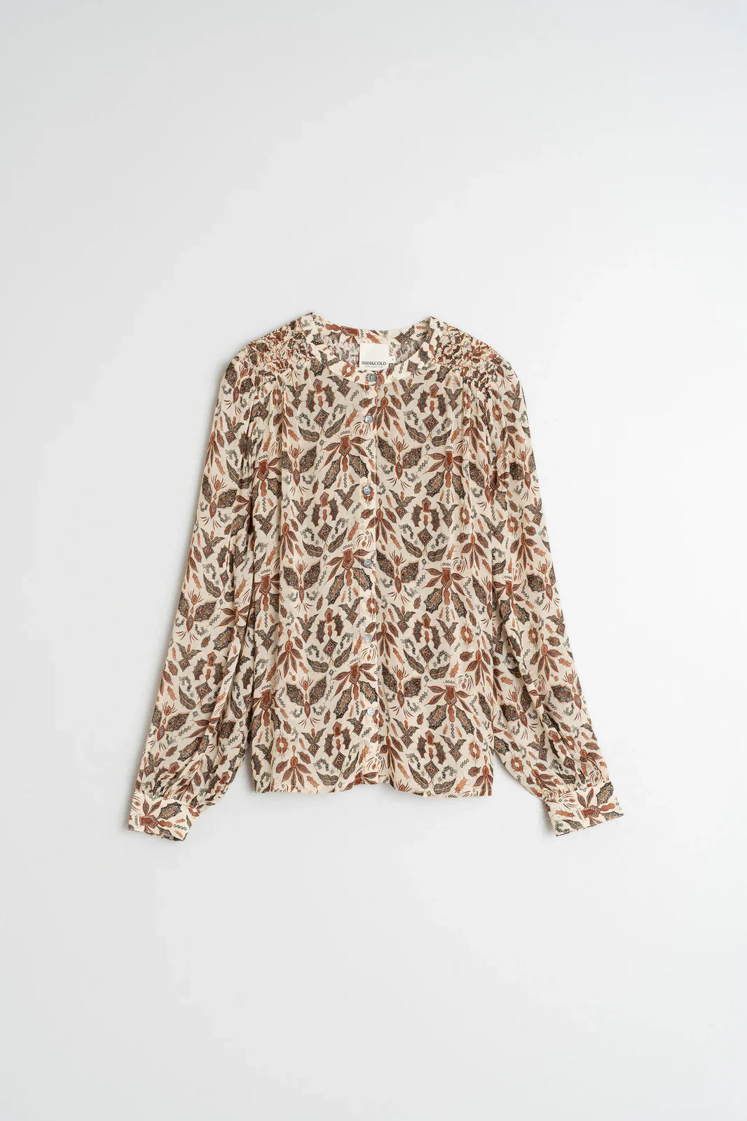 Indi & Cold Smock Detail Printed Blouse Caramel