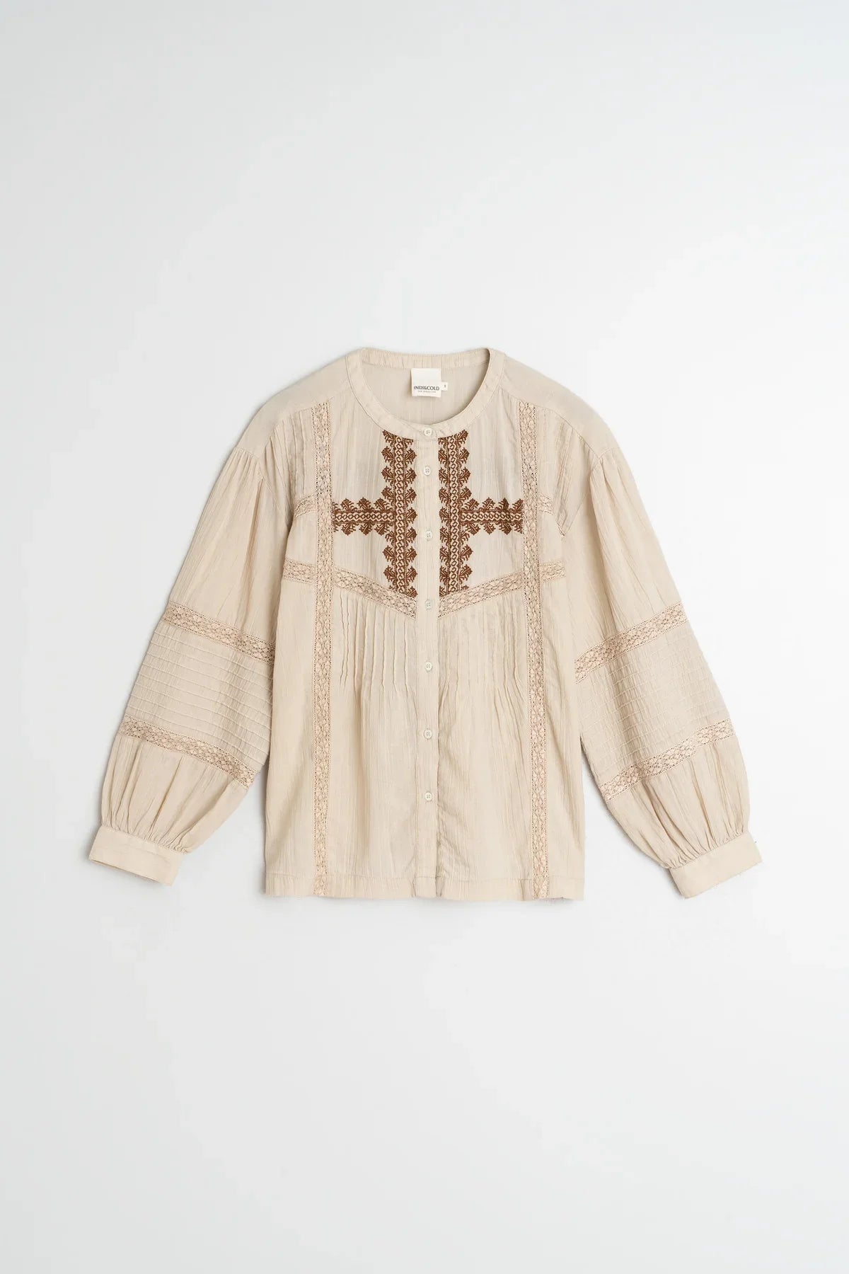 Indi & Cold Ethnic Embroidered Shirt Stone