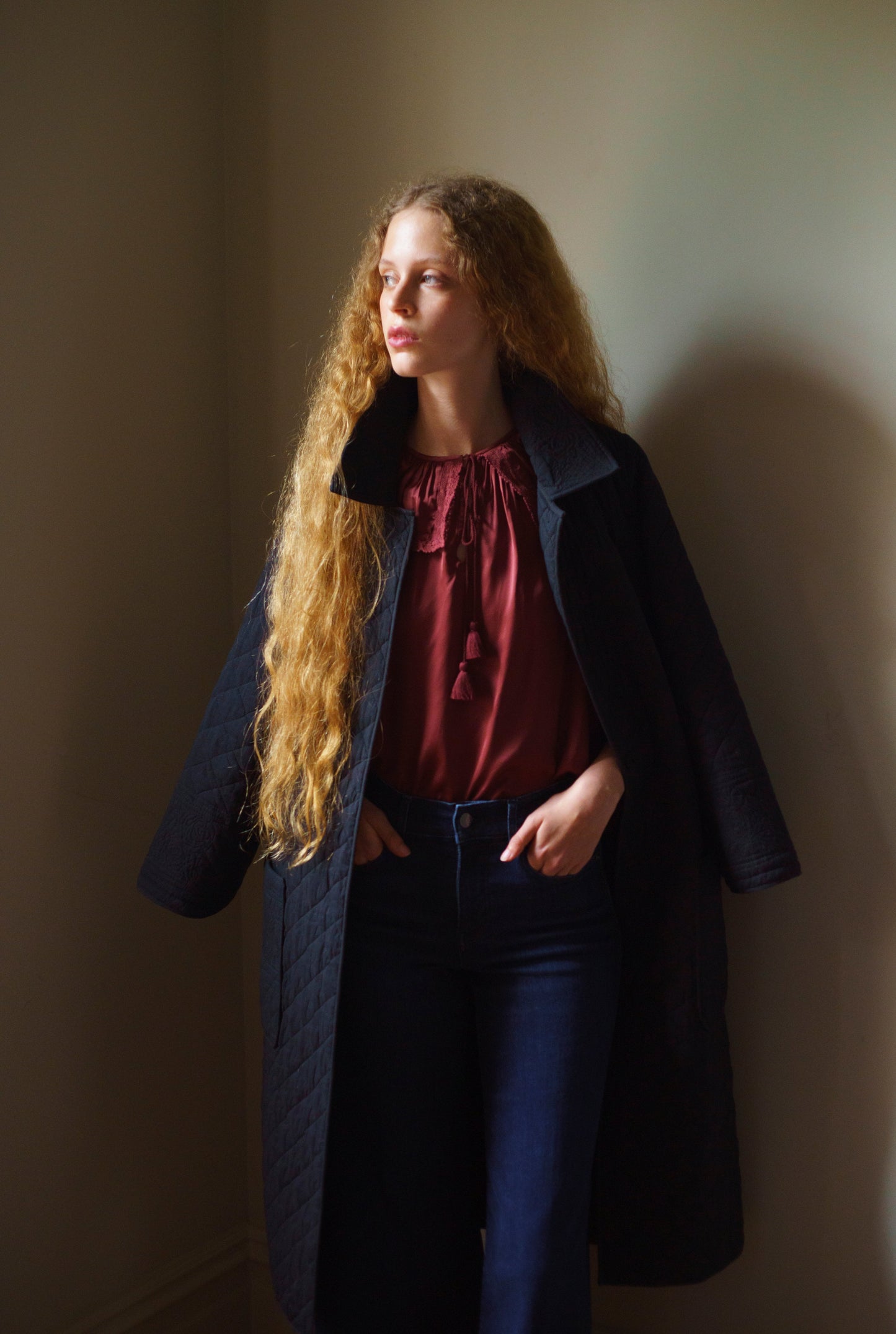 Faune Waterlily Quilted Coat Black