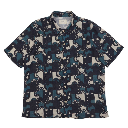 Folk Gabe Shirt Coil Print Indigo
