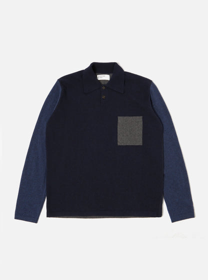 Universal Works Mixed Newlyn Polo Navy/Indigo Mix