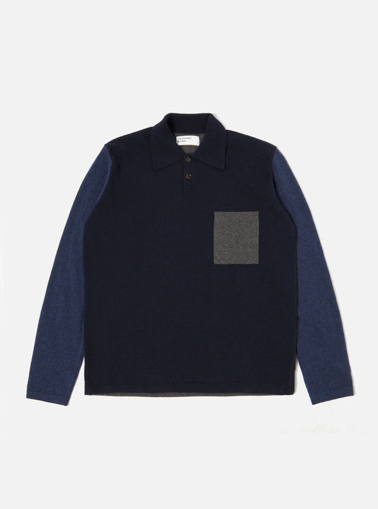 Universal Works Mixed Newlyn Polo Navy/Indigo Mix