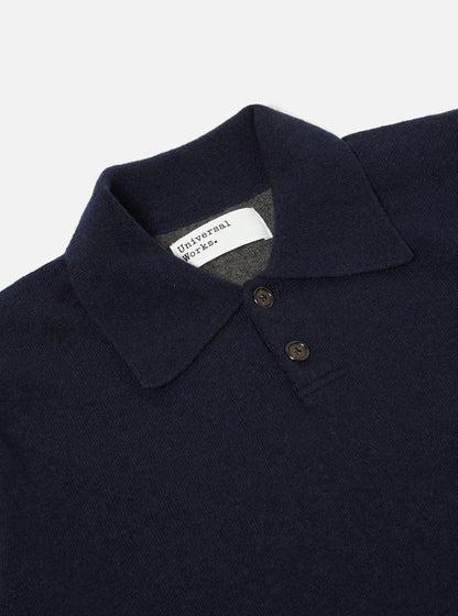 Universal Works Mixed Newlyn Polo Navy/Indigo Mix