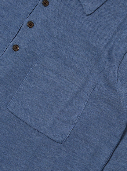Universal Works Merino L/S Pullover Knit Shirt Airforce Blue