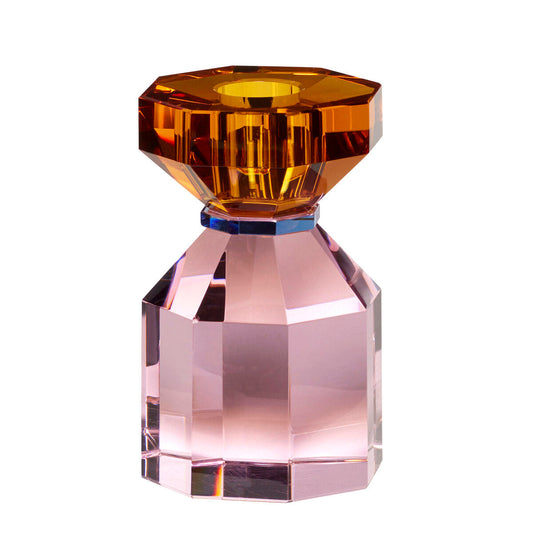 Hubsch Candlestick, crystal, amber/pink