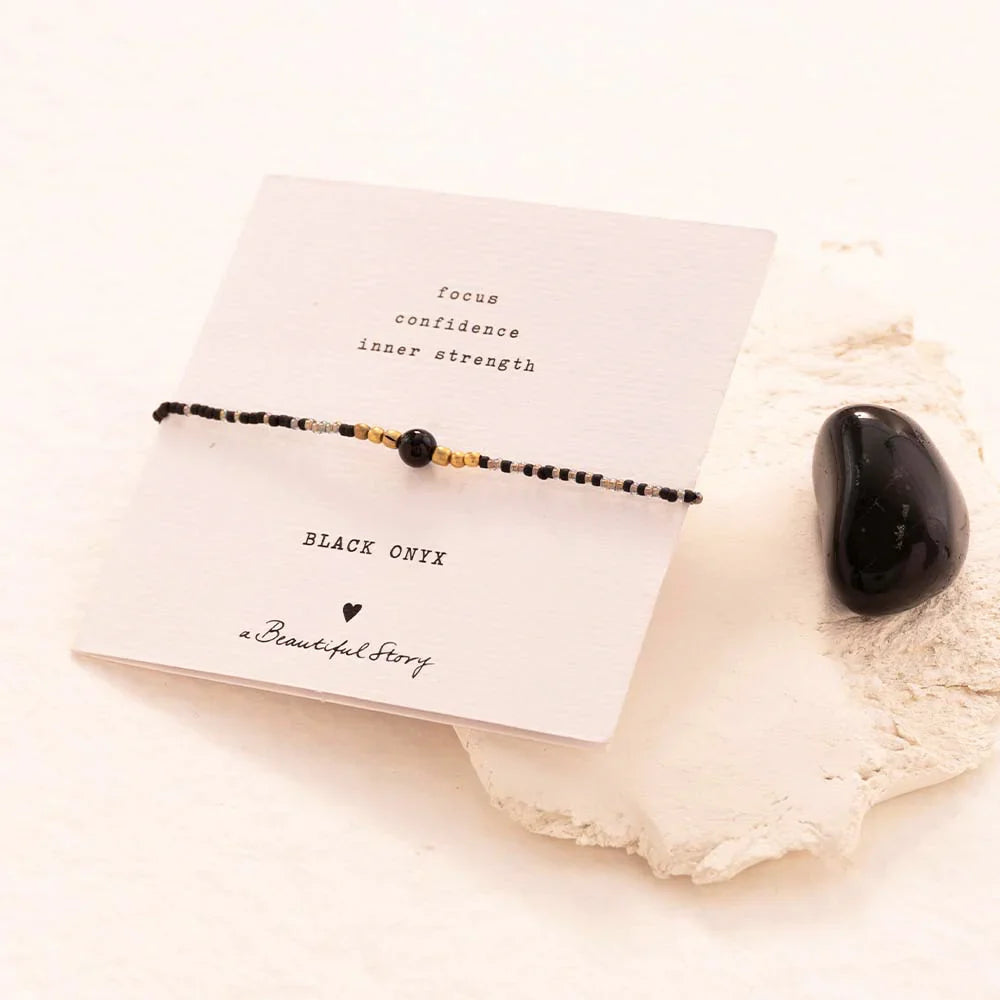 A Beautiful Story Black Onyx Gold Colored Bracelet