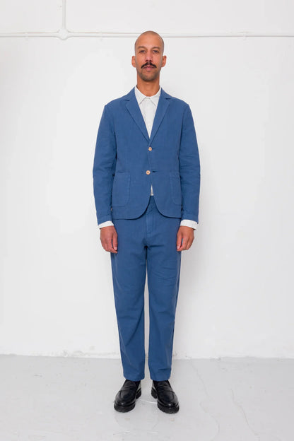 Folk Cotton Linen Trouser Fixed Waistband Woad