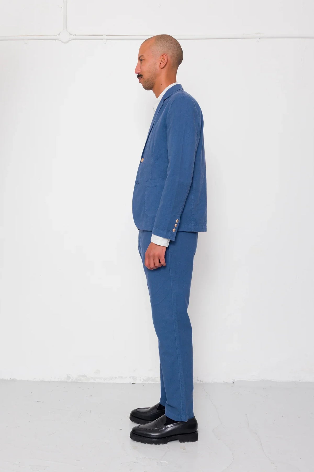 Folk Cotton Linen Trouser Fixed Waistband Woad