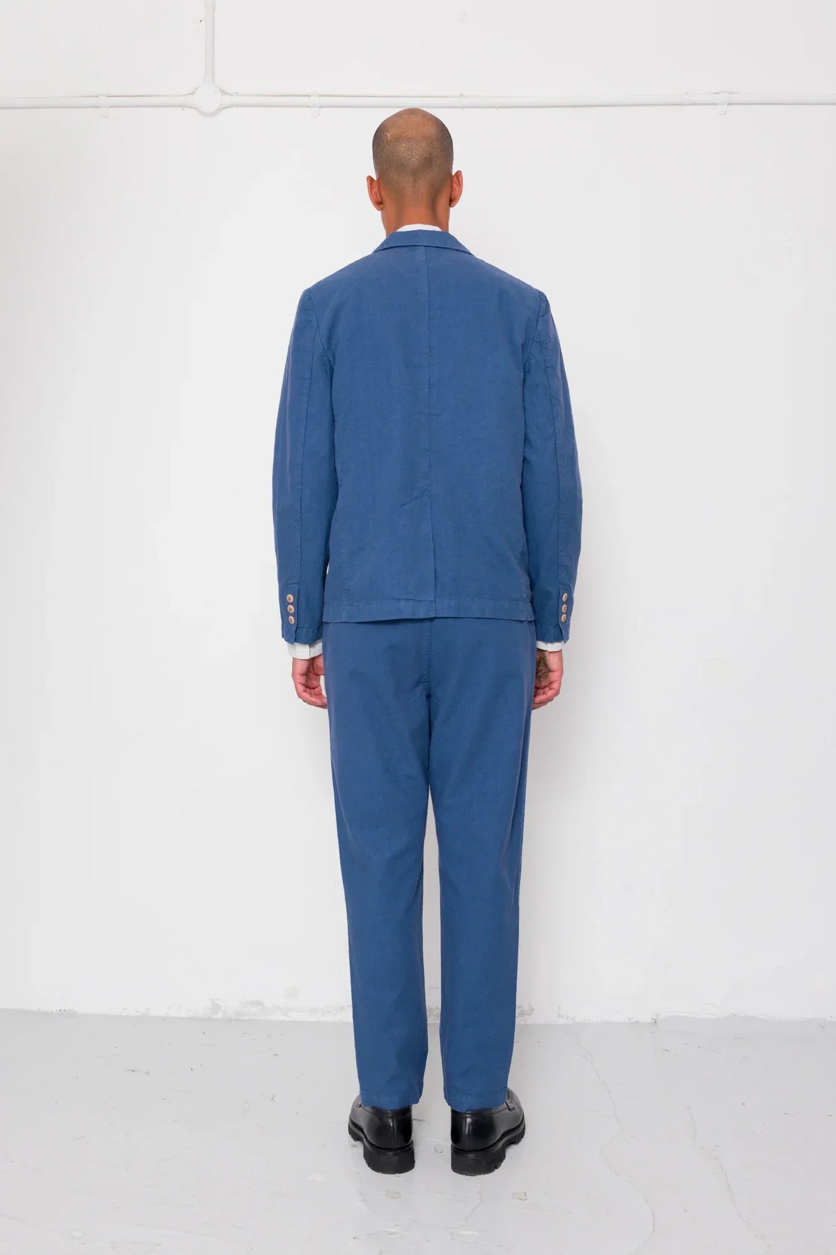 Folk Cotton Linen Trouser Fixed Waistband Woad