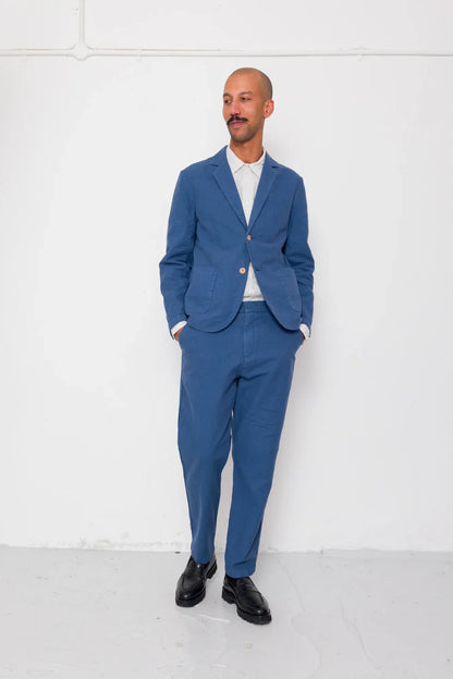 Folk Cotton Linen Trouser Fixed Waistband Woad
