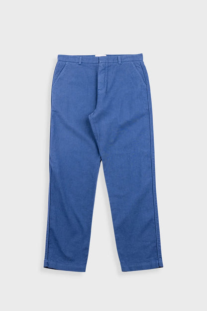 Folk Cotton Linen Trouser Fixed Waistband Woad