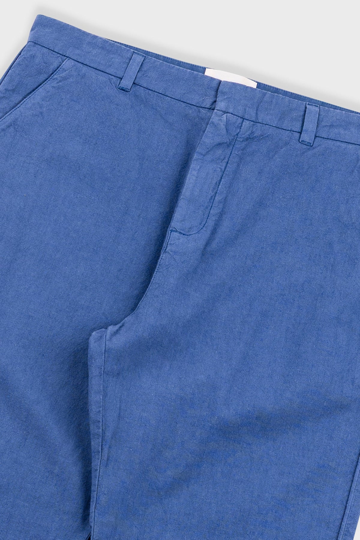 Folk Cotton Linen Trouser Fixed Waistband Woad