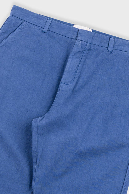 Folk Cotton Linen Trouser Fixed Waistband Woad