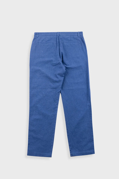 Folk Cotton Linen Trouser Fixed Waistband Woad