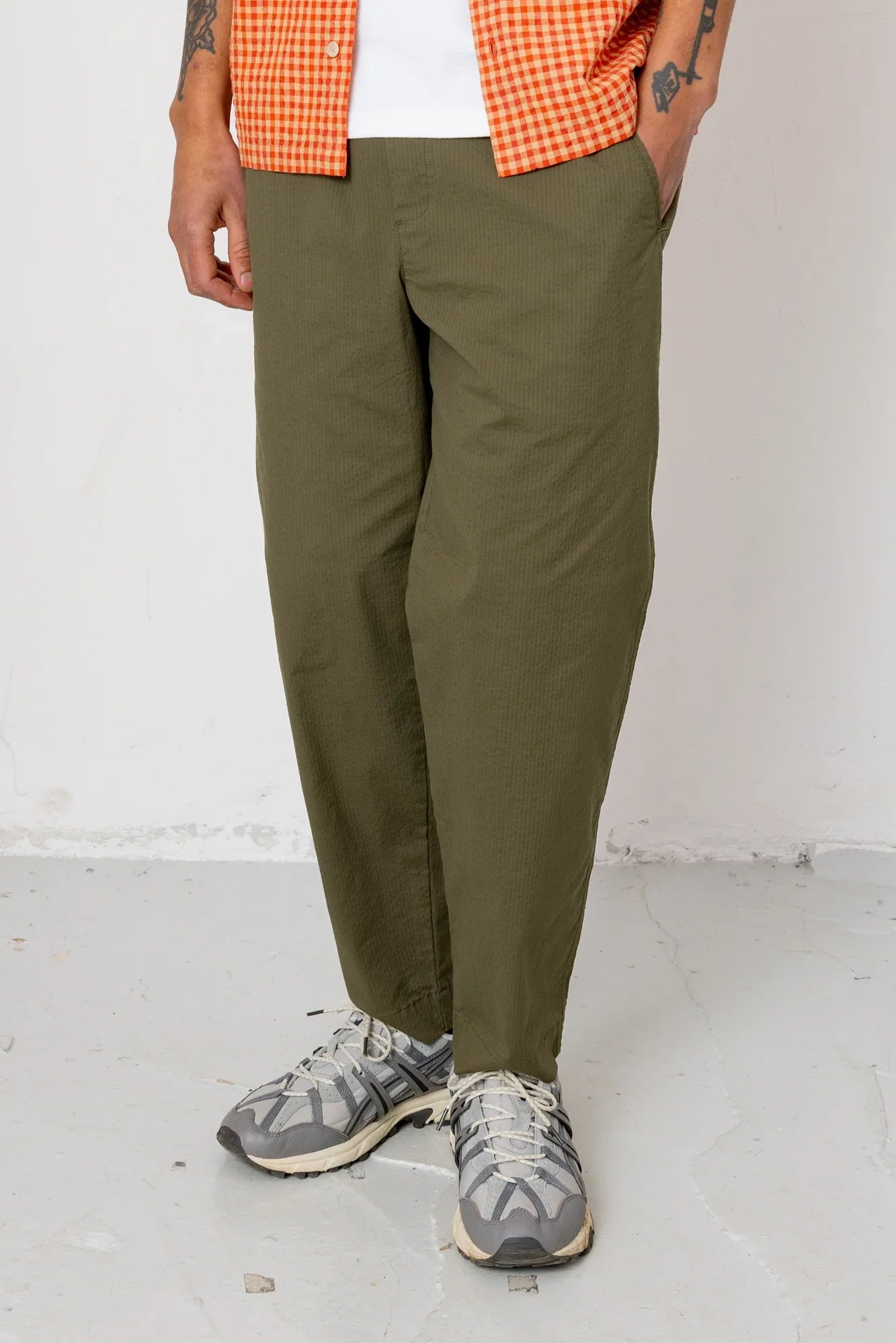 Folk Assembly Pant Drawcord Dark Olive Seersucker