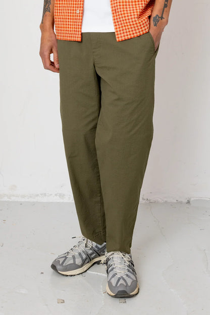 Folk Assembly Pant Drawcord Dark Olive Seersucker