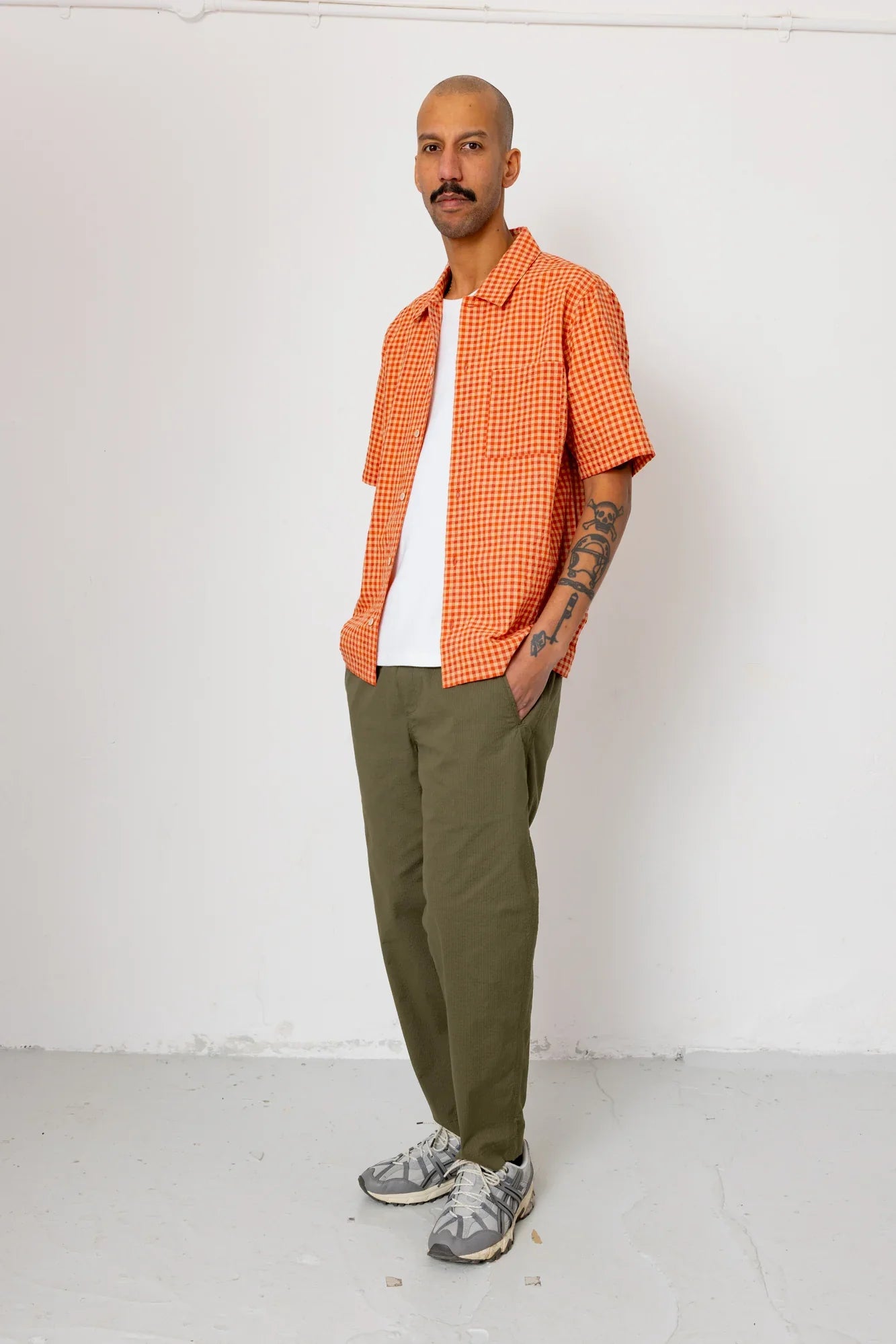 Folk Assembly Pant Drawcord Dark Olive Seersucker