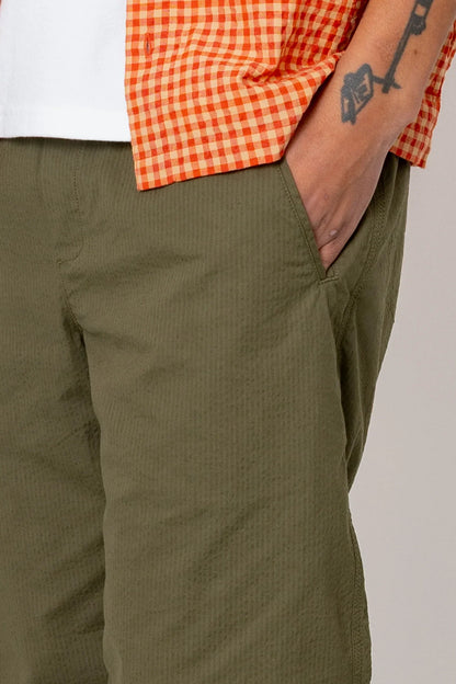 Folk Assembly Pant Drawcord Dark Olive Seersucker