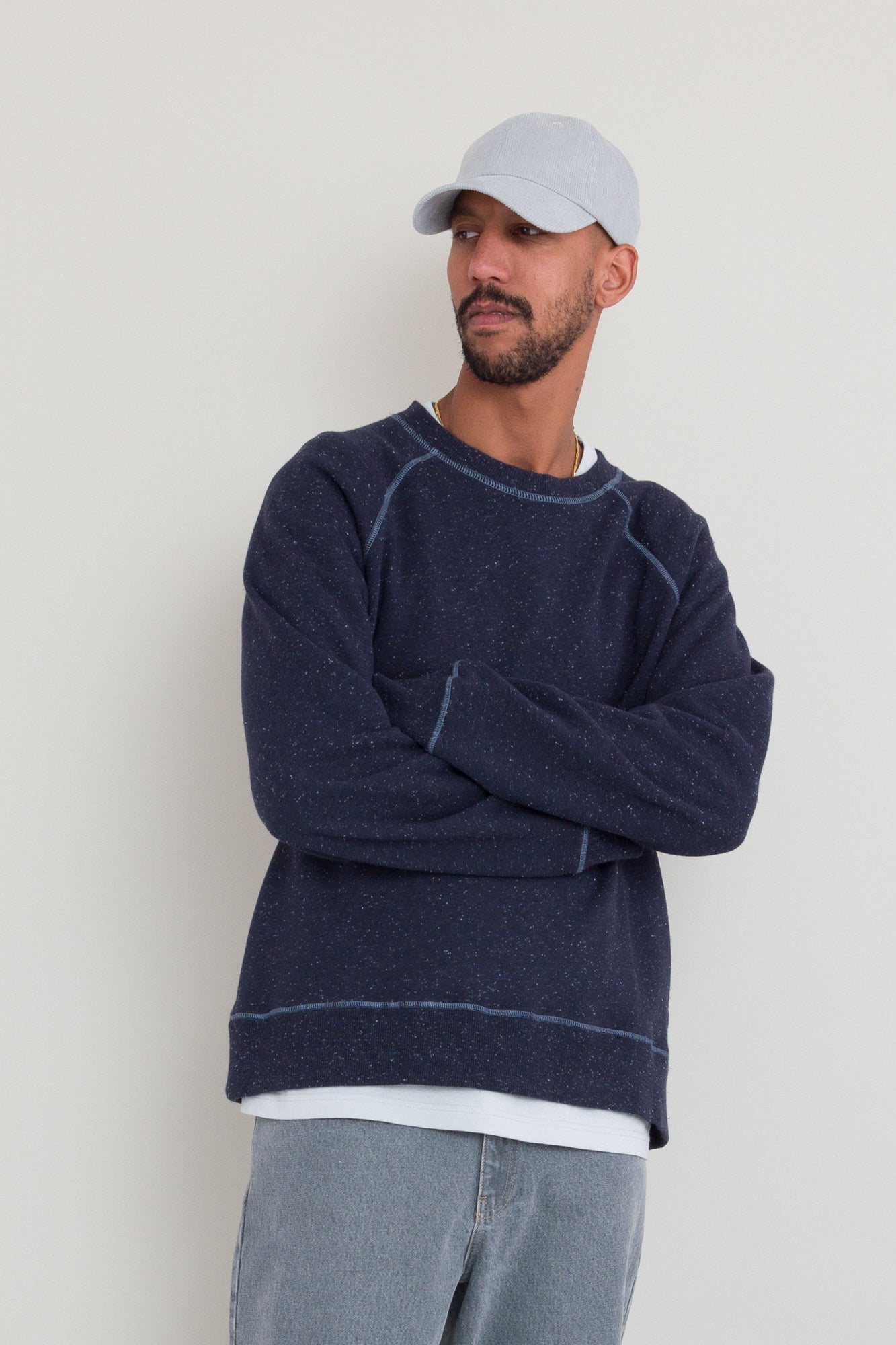 Folk Engineered Raglan Sweat - Mid Navy Nep