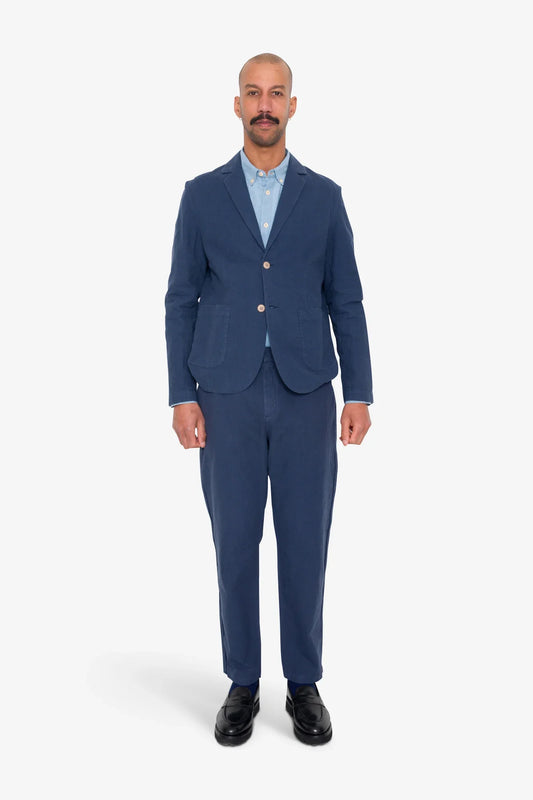 Folk Cotton Linen Blazer Soft Navy