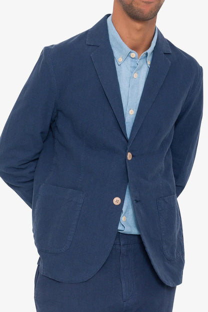 Folk Cotton Linen Blazer Soft Navy