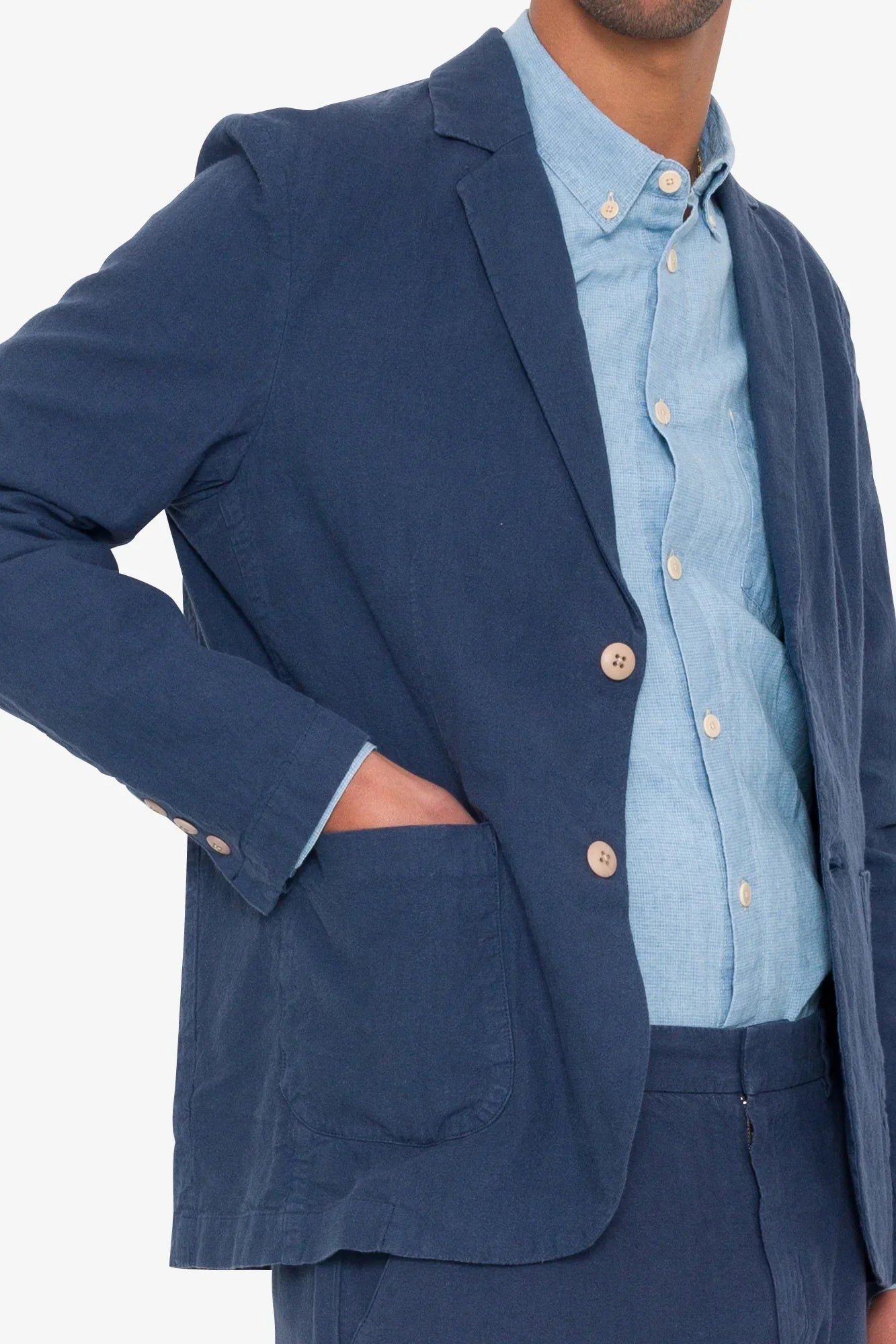 Folk Cotton Linen Blazer Soft Navy