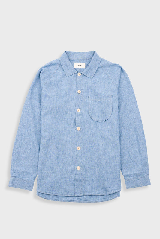 Folk Raglan Washed Indigo Stripe Shirt