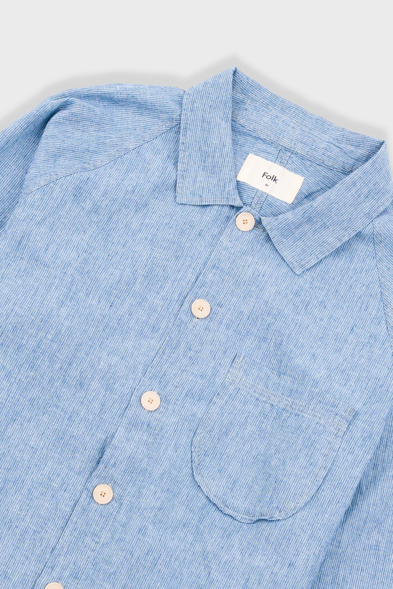 Folk Raglan Washed Indigo Stripe Shirt