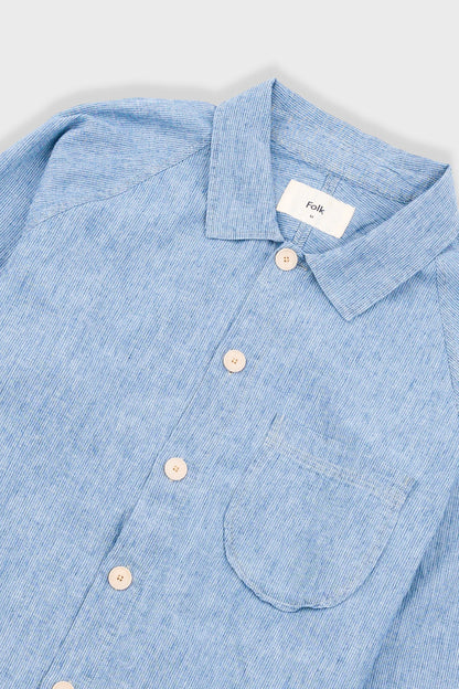 Folk Raglan Washed Indigo Stripe Shirt
