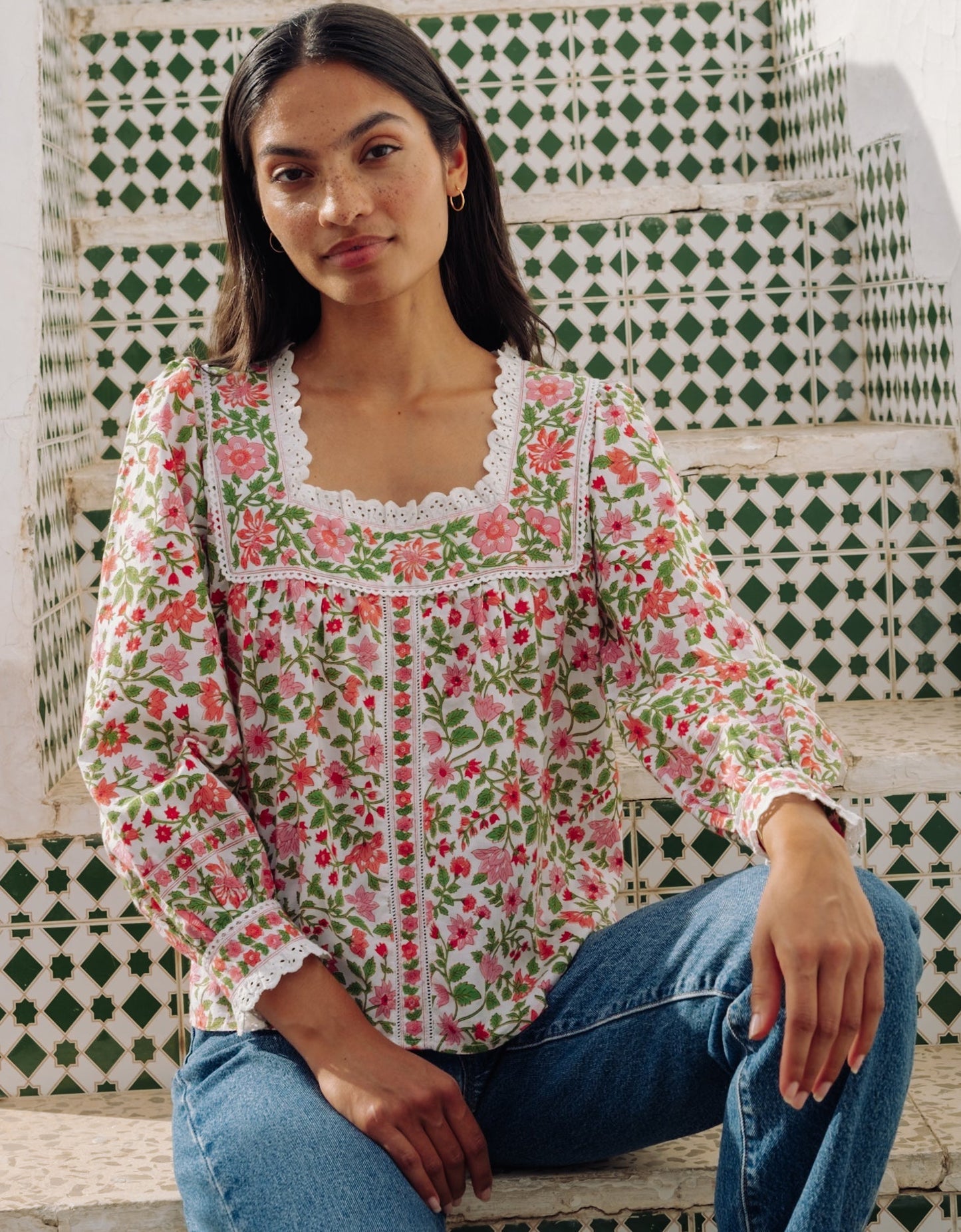 Pink City Prints Fleur Blouse Peach Jaal