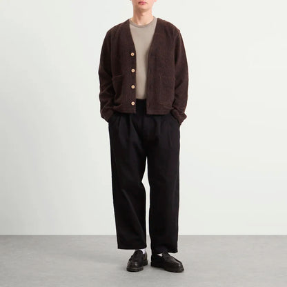Folk Pocket Cardigan - Navy Espresso Brushed Wool