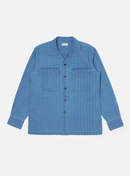 Universal Works Indigo Recycled Herringbone Attendant Shirt