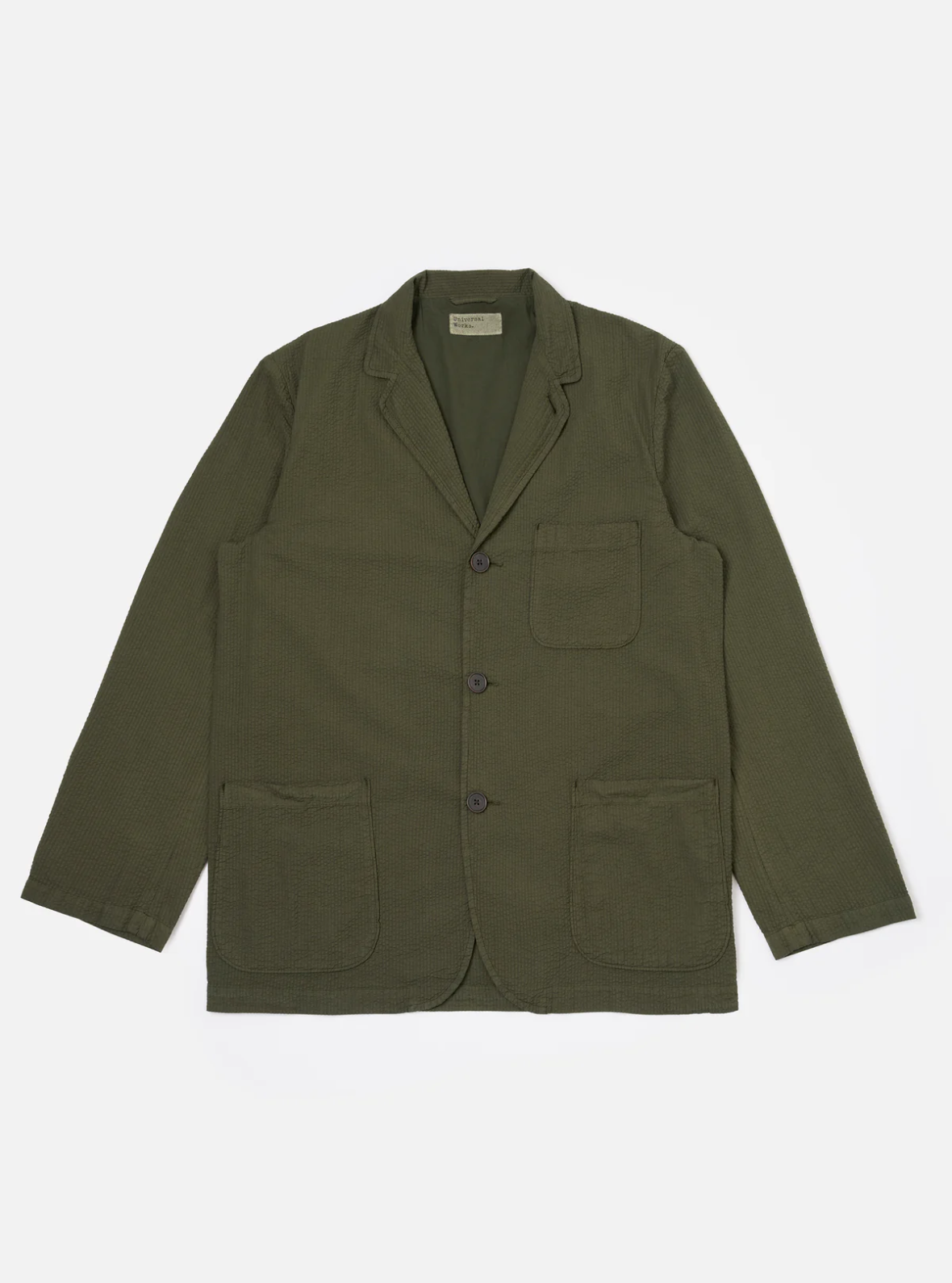 Universal Works Three Button Jacket Seersucker Olive
