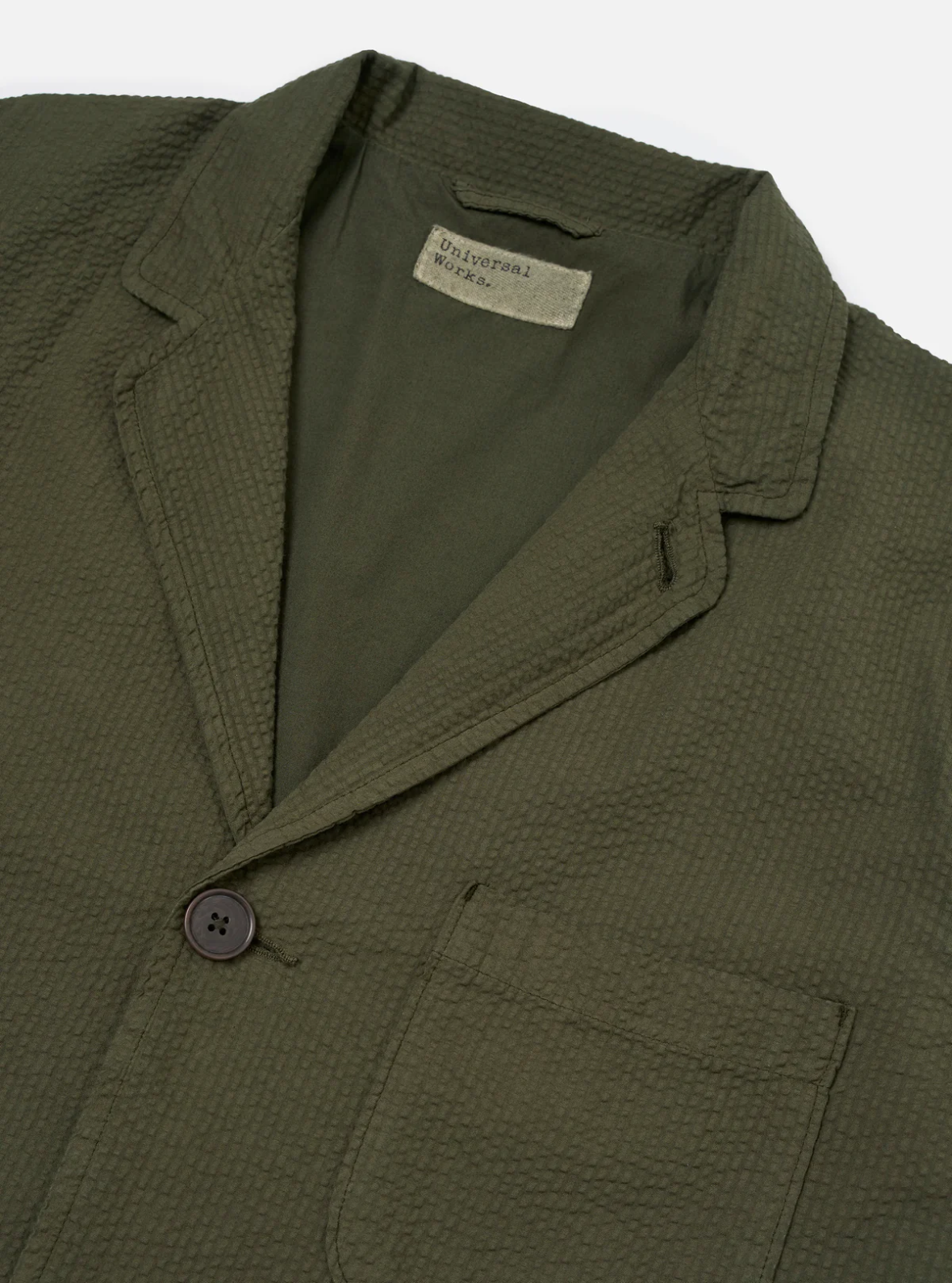 Universal Works Three Button Jacket Seersucker Olive