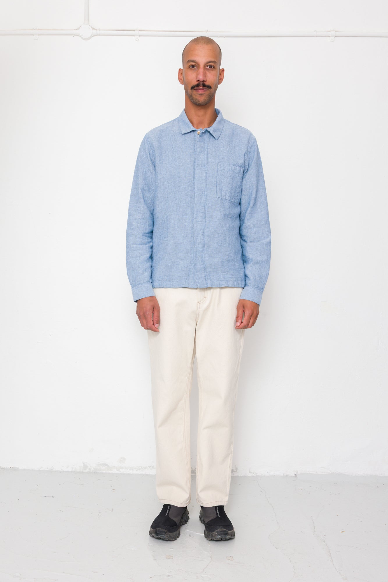 Folk Patch Shirt Light Indigo Basketweave