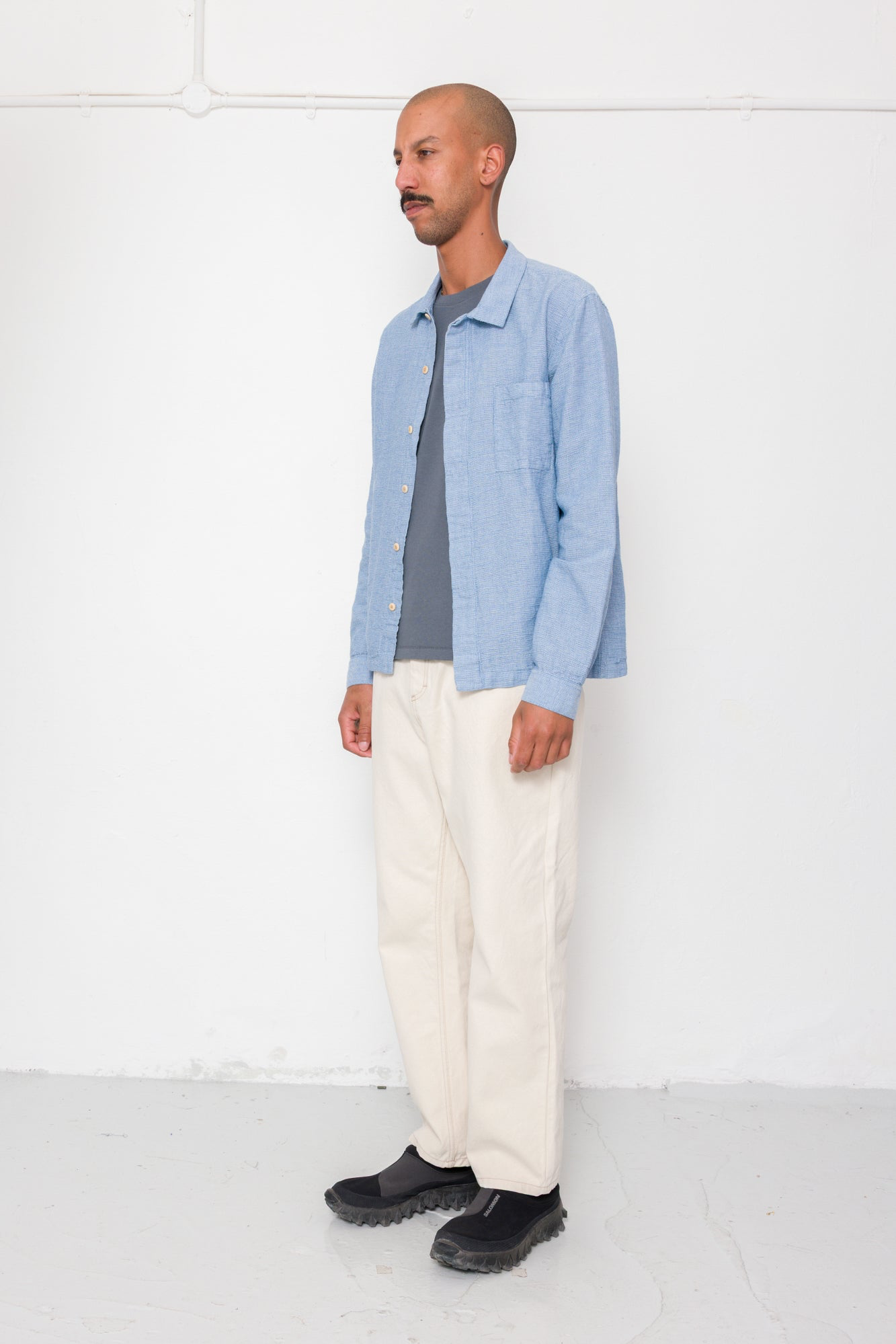 Folk Patch Shirt Light Indigo Basketweave