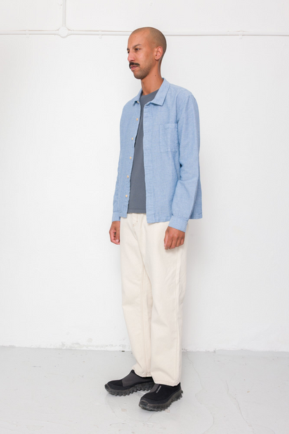 Folk Patch Shirt Light Indigo Basketweave