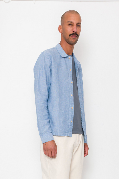 Folk Patch Shirt Light Indigo Basketweave