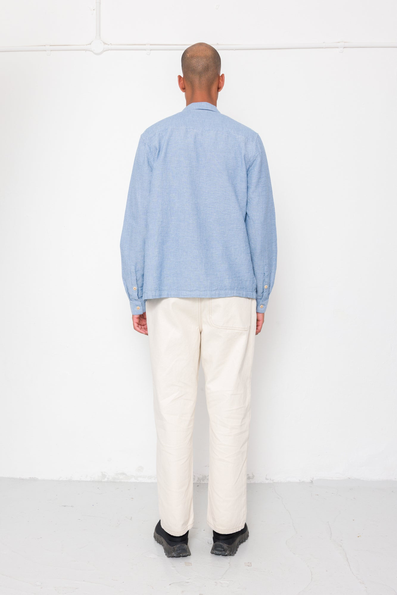 Folk Patch Shirt Light Indigo Basketweave