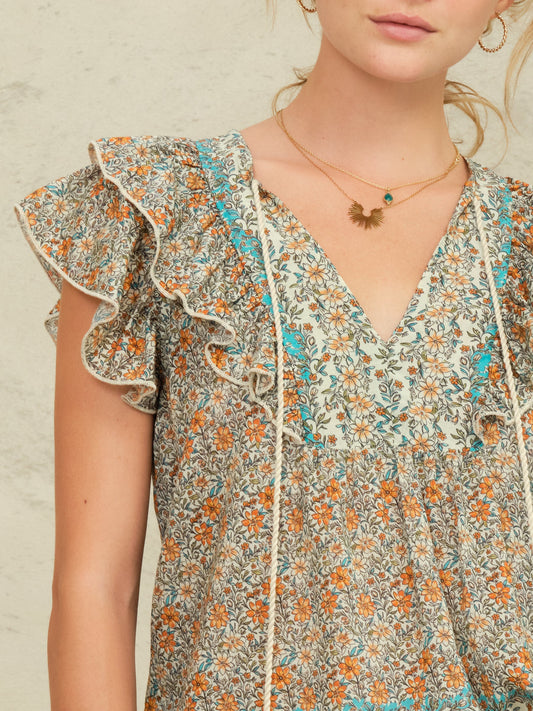 MABE Jaci Print Frill Top Multi