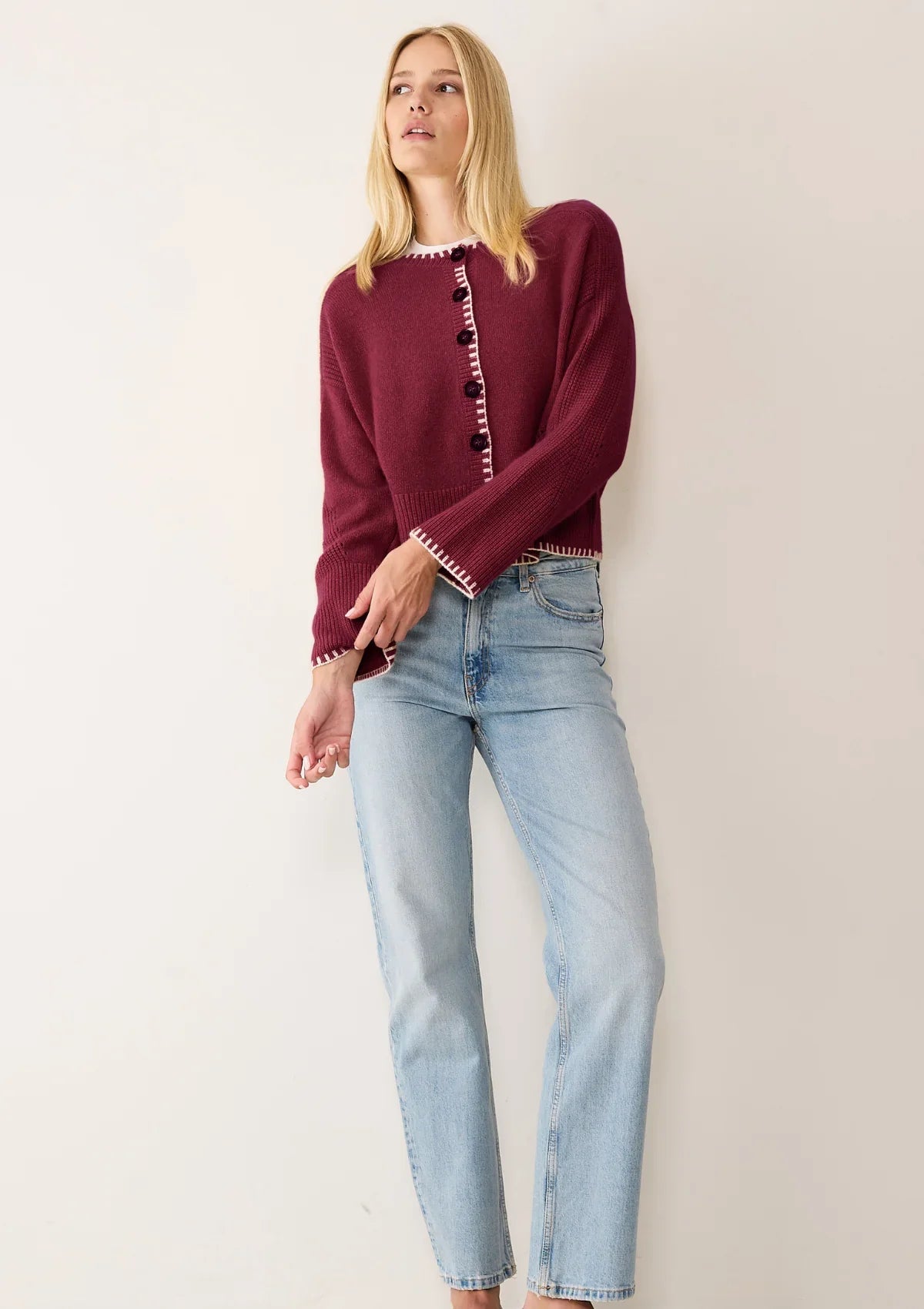 Loop Cashmere Blanket Stitch Cardigan Barolo