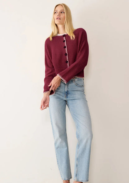 Loop Cashmere Blanket Stitch Cardigan Barolo
