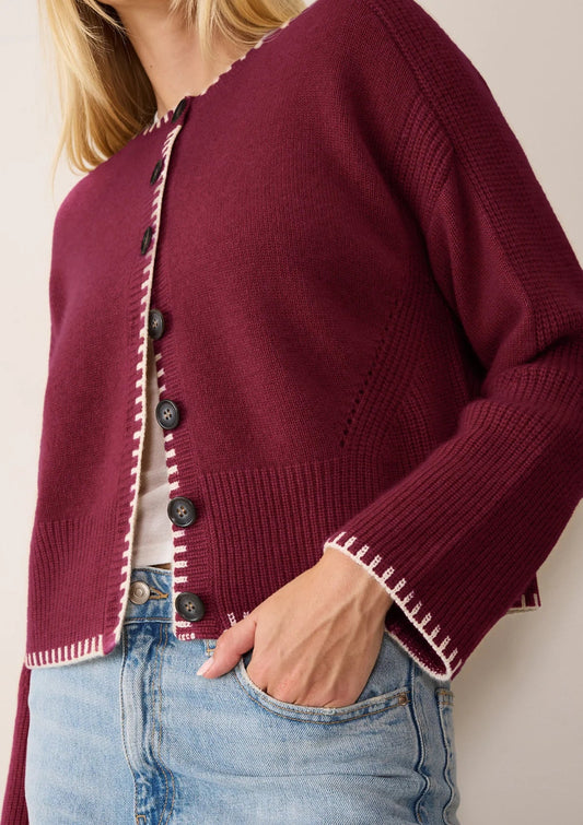 Loop Cashmere Blanket Stitch Cardigan Barolo