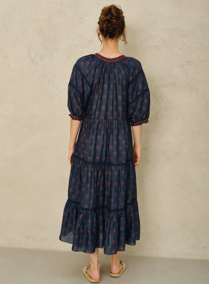 M.A.B.E Lindi Print Maxi Dress Indigo