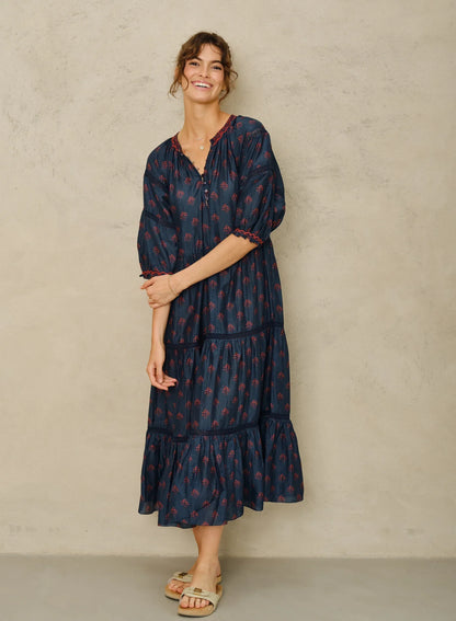 M.A.B.E Lindi Print Maxi Dress Indigo